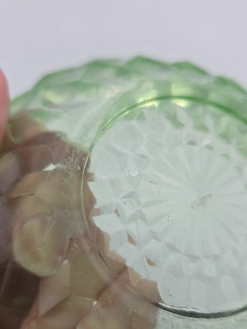 Green Pressed Glass Scalloped Bowl